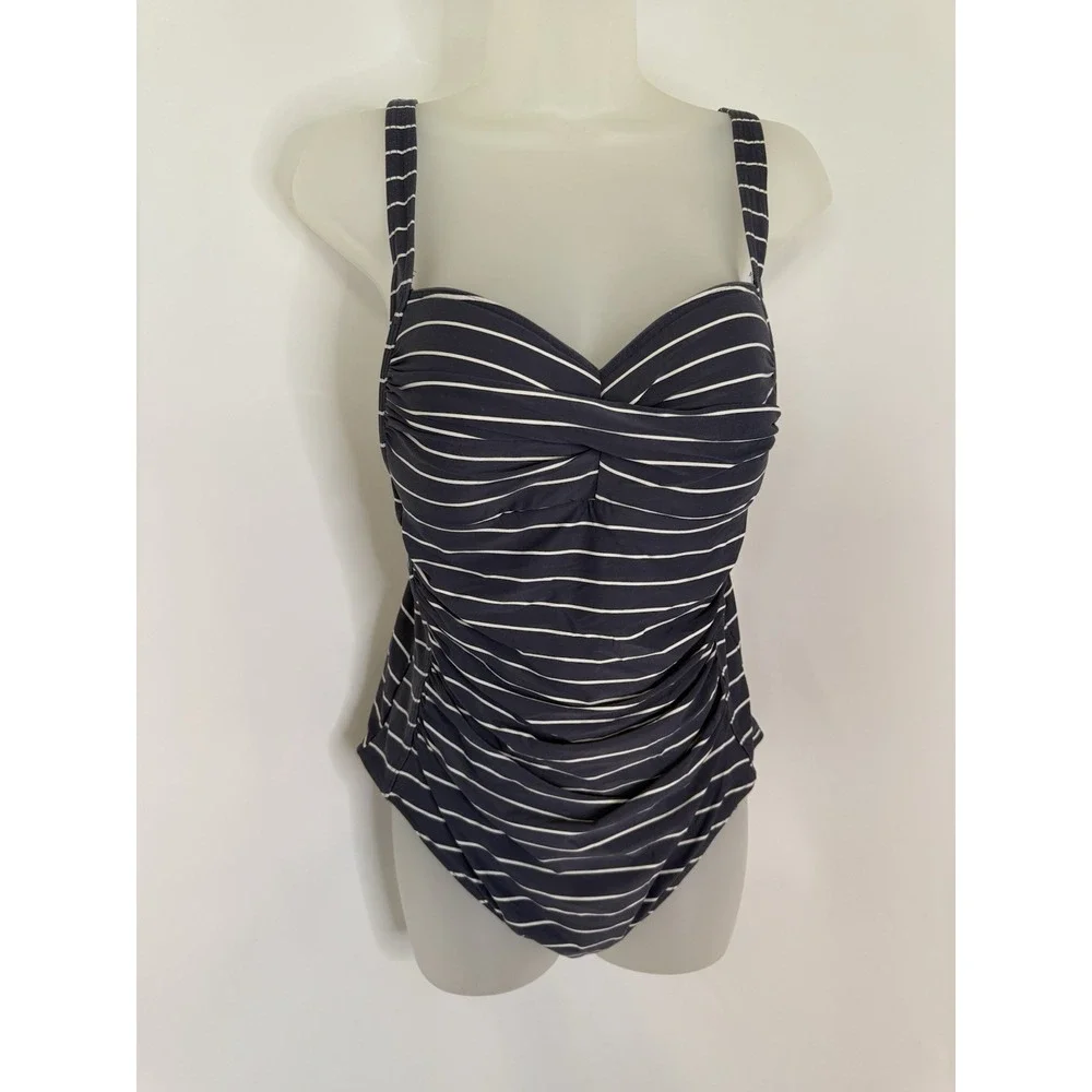 Bond Eye One‎ Piece Swimsuit Joanne Blue And White Stripes Slimming US 10 NWOT